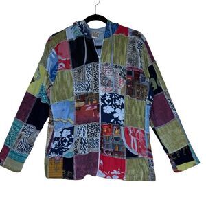 Parsley & Sage Hoodie Patchwork Full Zip Size XL Boho, Casual, Boho, Whimsygoth